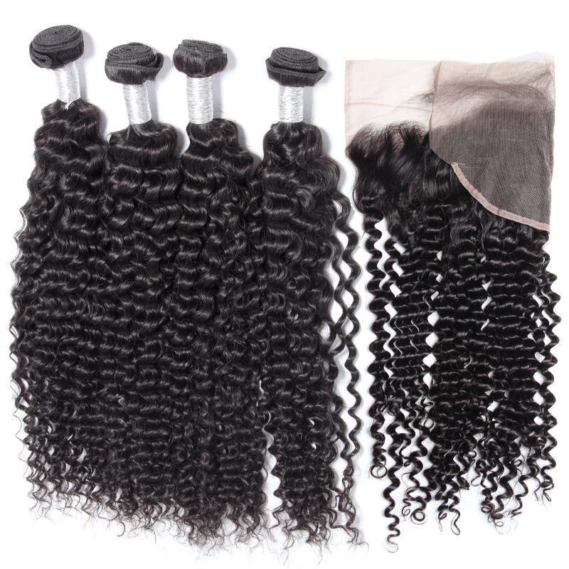 Modern Show Hair 10A Malaysian Virgin Remy Curly Hair 4 Bundles With Lace Frontal Closure For good sales