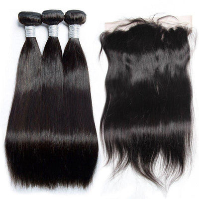 Modern Show Hair High Quality Malaysian Straight Remy Human Hair 3 Bundles With Ear To Ear Lace Frontal Closure