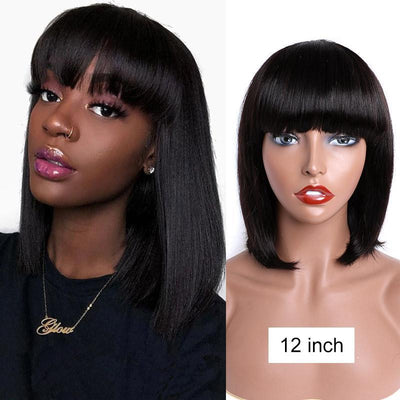 Modern Show Glueless Short Bob Wig With Bangs Peruvian Straight Human Hair