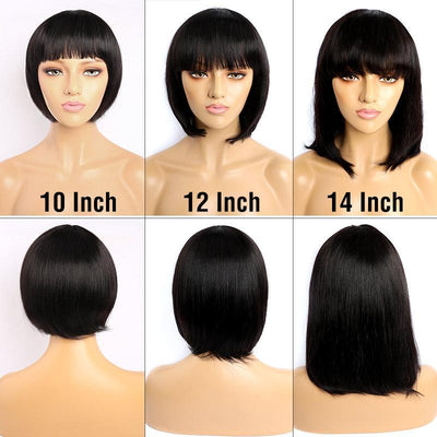 Short Straight Bob Wig With Bangs Glueless Machine Made Wig Indian Human Hair Wig With Bangs