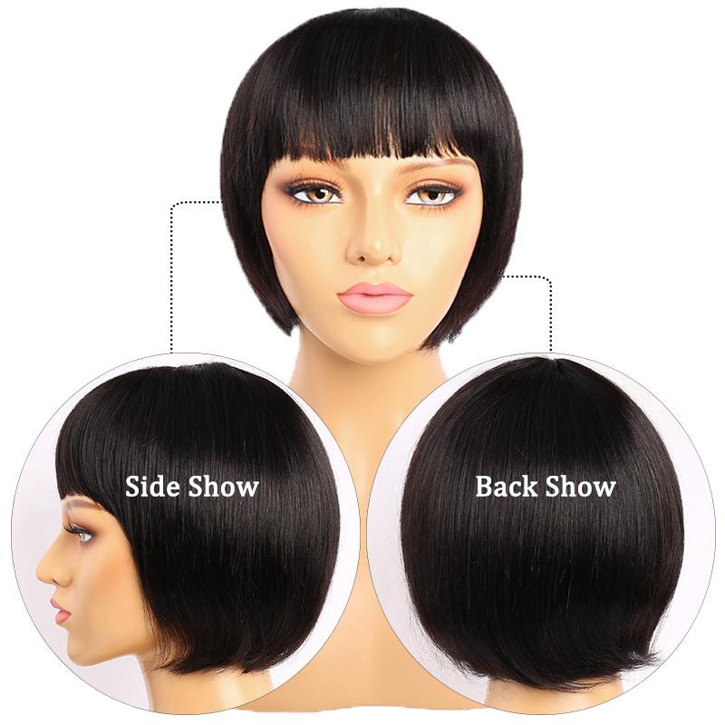 Modern Show Straight Human Hair Wigs Short Bob Wig With Bangs For Black Women