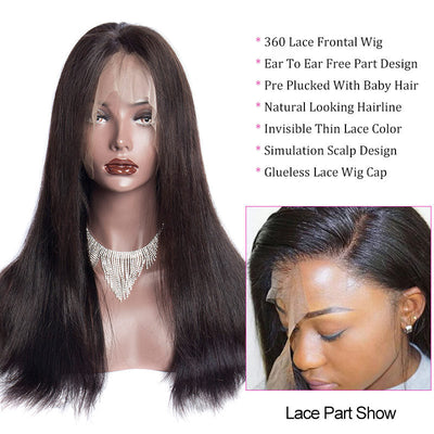 150 Density 360 Lace Frontal Wigs Peruvian Straight Virgin Human Hair Pre Plucked Lace Front Wigs