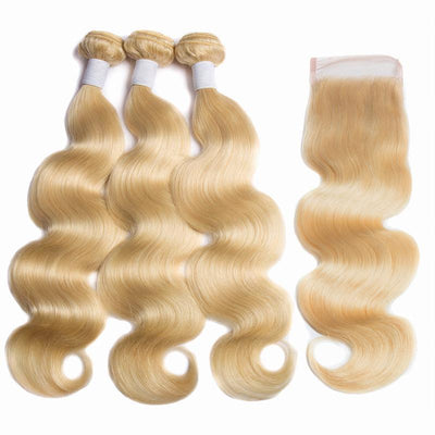 Modern Show 613 Blonde Bundles With Closure Brazilian Body Wave Human Hair Weave Bundles With Closure