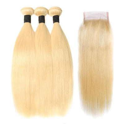 Modern Show 613 Honey Blonde Bundles With Closure Peruvian Straight Human Hair 3 Bundles With Closure