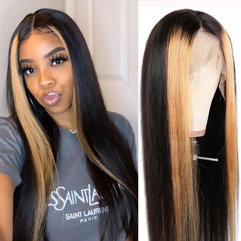 Modern Show Omber 1B/27 Highlight Human Hair Wigs Brazilian Straight Hair Pre Plucked 13x4 Lace Front Wig