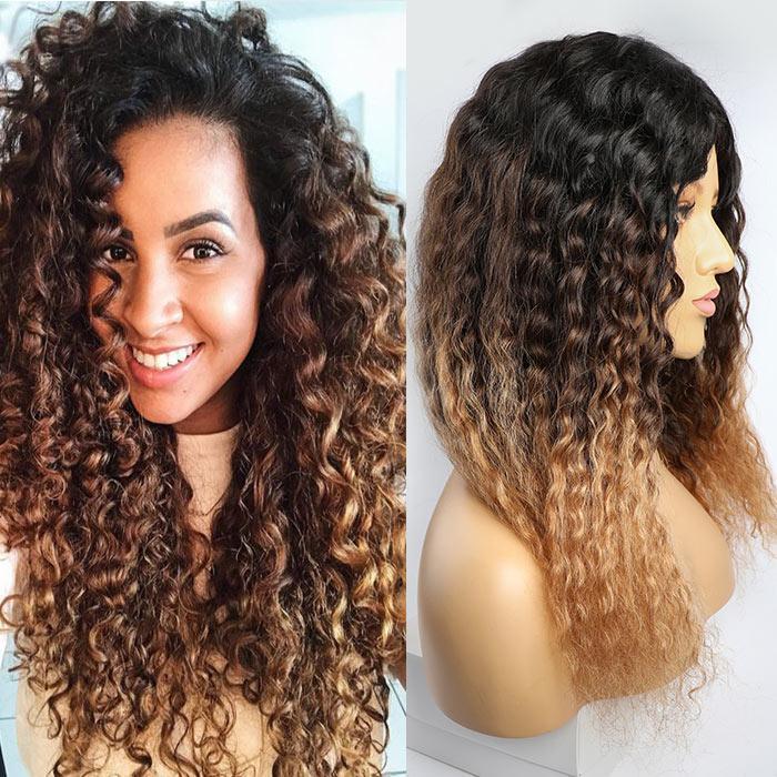 Modern Show 1B/4/27 Ombre Color Curly Human Hair Wig Glueless Brazilian Hair Machine Made Wig