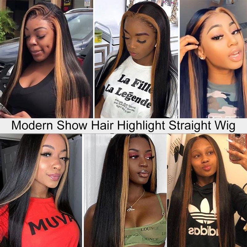 Modern Show Omber 1B/27 Highlight Human Hair Wigs Brazilian Straight Hair Pre Plucked 13x4 Lace Front Wig