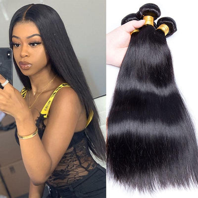 Modern Show Long Brazilian Straight Hair 4 Bundles Silky Straight Human Hair Weave Natural Black Color