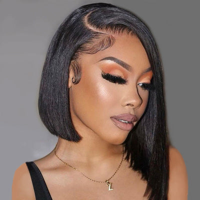 150 Density Glueless Short Bob Wig Brazilian Straight Human Hair 13x4 Transparent Lace Front Wigs Pre Plucked