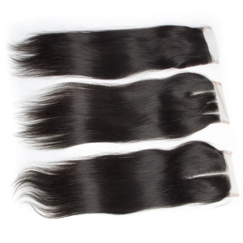 Modern Show Good Raw Indian Virgin Remy Human Hair Extensions Straight 3 Bundles With Lace Closure-4x4 lace closure
