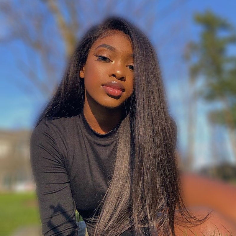 13X4 Transparent Lace Frontal Wigs Straight Natural Black Malaysian