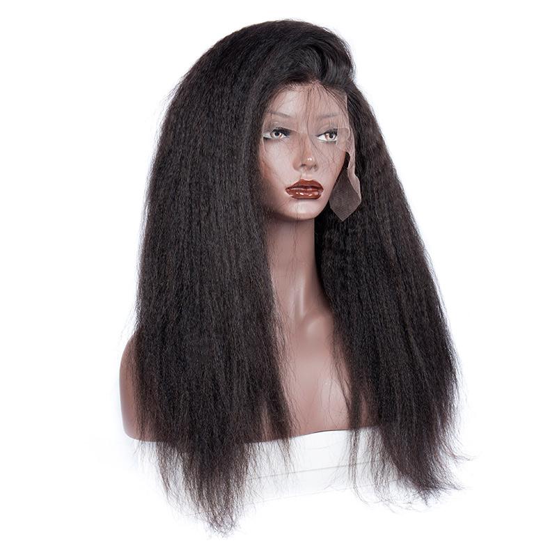 Modern Show Hair 150 Density Natural Malaysian Yaki Straight Human Hair Wigs Afro Kinky Straight Lace Front Wigs For Sale