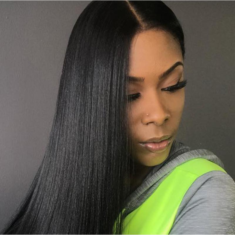 Modern show hair 180 Density Pre Plucked Peruvian Straight Lace Front Wigs 100 Real Natural Remy Human Hair Wigs For Black Women