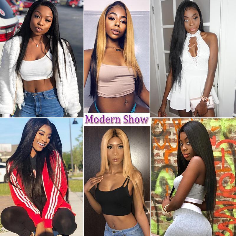Modern show hair 150 Density Brazilian Virgin Remy Straight Human Hair Lace Front Wigs For Black Women On Sale-customer show