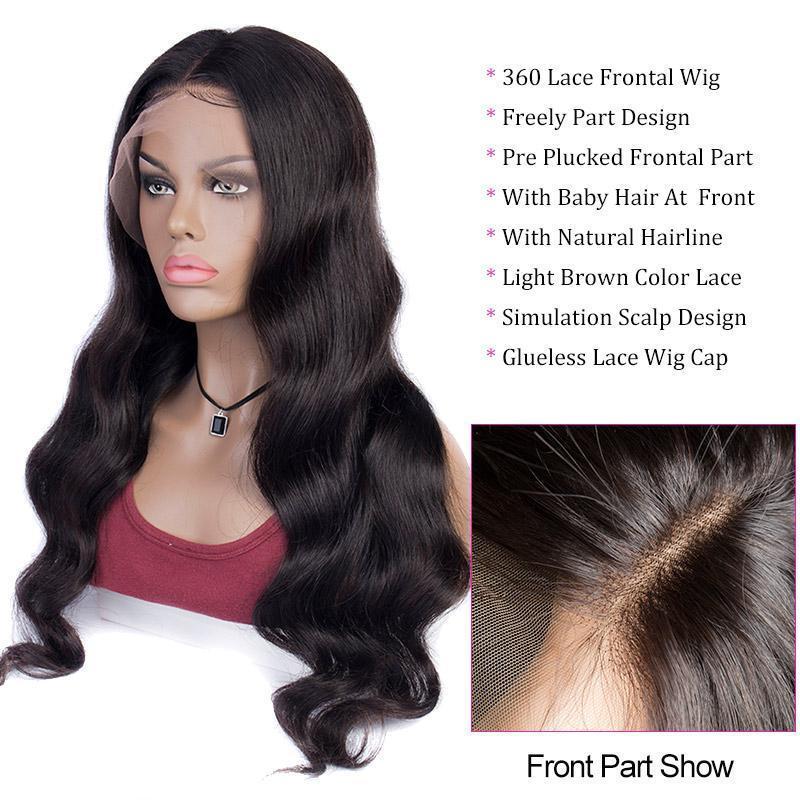 Modern Show 150 Density Guleless Pre Plucked 360 Lace Wig Body Wave Raw Indian Human Hair 360 Lace Frontal Wigs