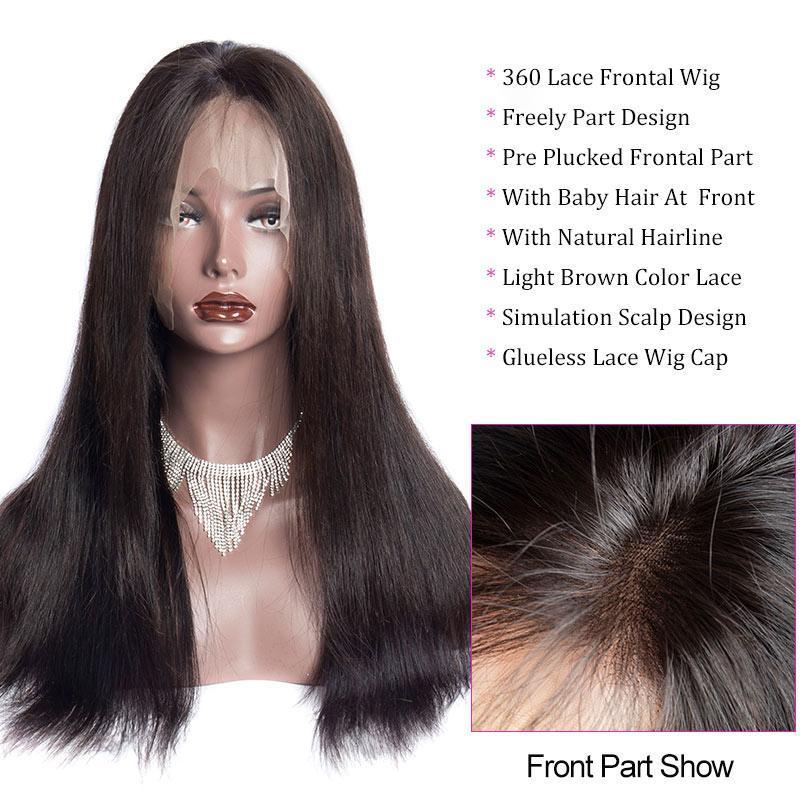 Modern Show 150 Density Pre Plucked 360 Lace Frontal Wigs With Baby Hair Brazilian Straight Remy Human Hair 360 Wigs