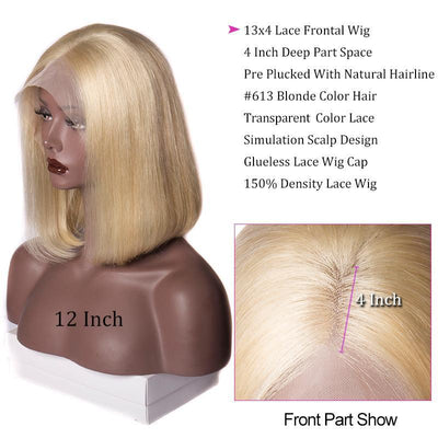 150 Density Malaysian Straight 613 Bob Wig Real Human Hair Blonde Lace Front Wigs For Sale-hairline show