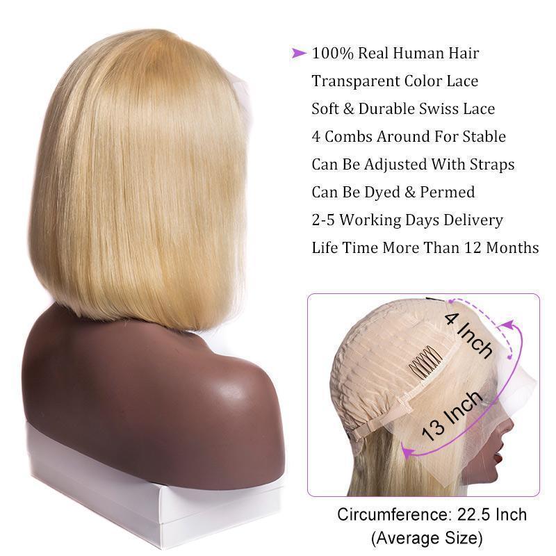 150 Density Malaysian Straight 613 Bob Wig Real Human Hair Blonde Lace Front Wigs For Sale-lace cap show