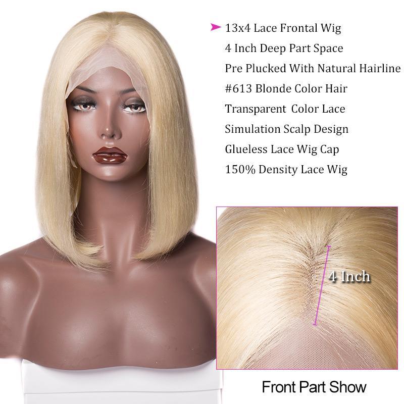 150 Density 613 Blonde Long Bob Wig Brazilian Straight Remy Human Hair Lace Front Wigs For Women On Sale-hairline show