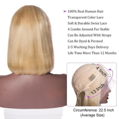 150 Density 613 Blonde Long Bob Wig Brazilian Straight Remy Human Hair Lace Front Wigs For Women On Sale-lace cap show