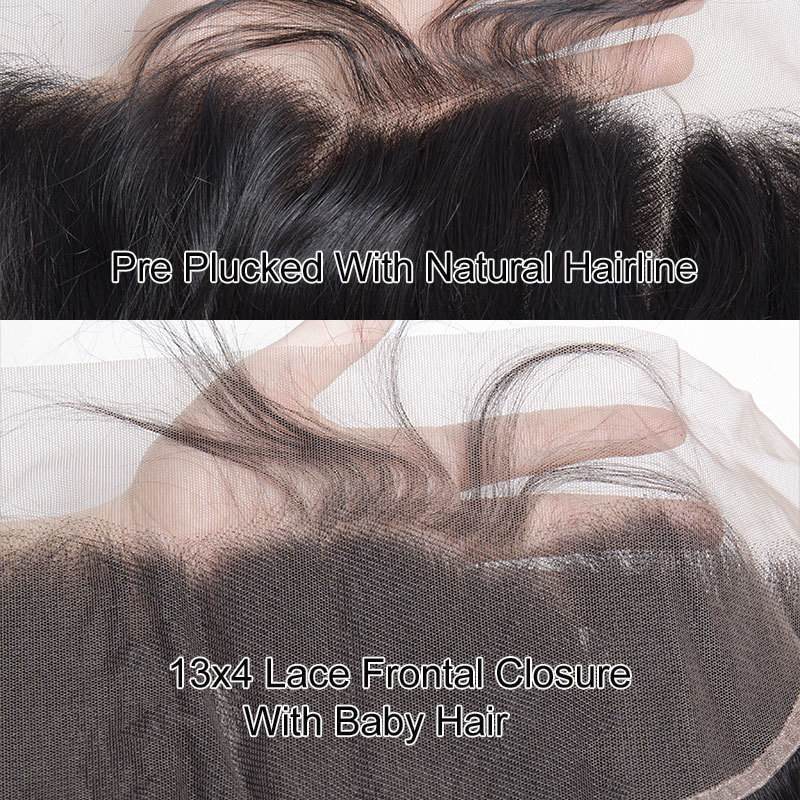 Modern Show Hair 10A 4 Pcs Brazilian Loose Wave Virgin Human Hair Bundles With 13x4 Pre Plucked Lace Frontal Closure-pre plucked lace frontal