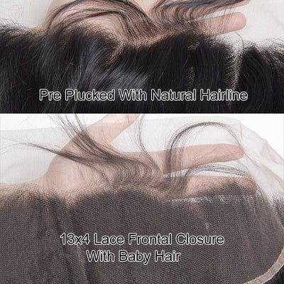 Modern Show Hair Raw Indian Virgin Hair Loose Wave 3 Bundles With Ear To Ear Pre Plucked Lace Frontal Closure-frontal with baby hair