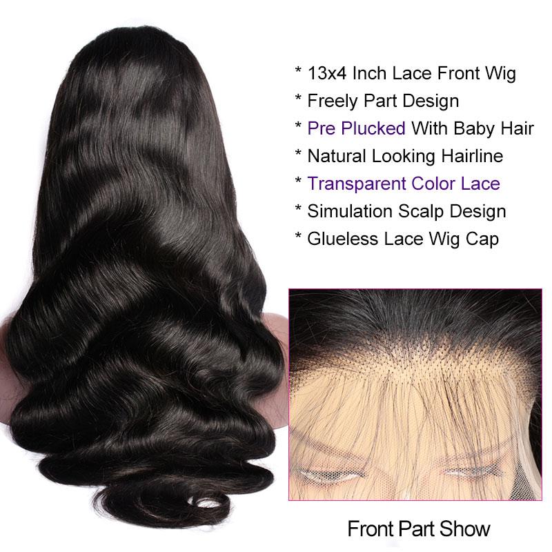150 Density Unprocessed Virgin Malaysian Body Wave Weave Human Hair Invisible Lace Front Wigs For Black Women
