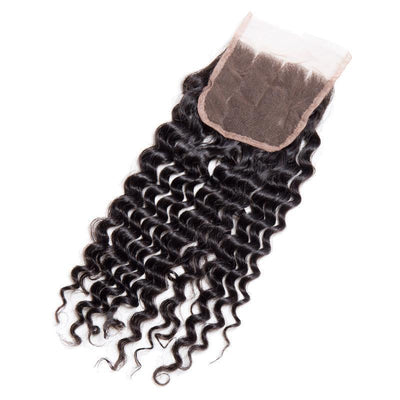 Modern Show Virgin Brazilian Deep Curly Weave Human Hair Swiss Lace Closure With Baby Hair-3 part closure