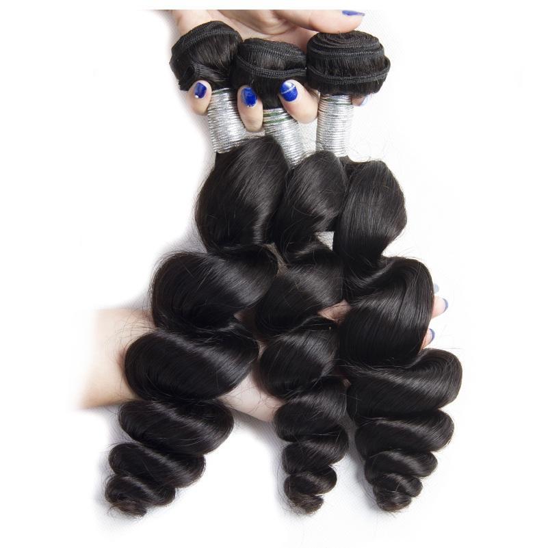 Modern Show Hair 10A Mink Brazilian Loose Wave Virgin Hair 3 Bundles With 4x4 Lace Closure 100% Human Hair-3 pcs hair