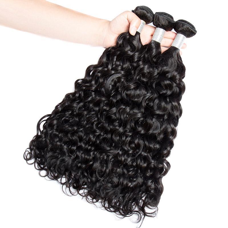 Brazilian Water Wave Human Hair 3 Bundles With Lace Closure  display picture 2