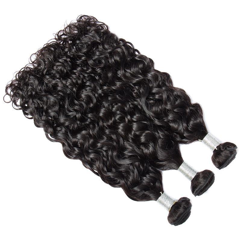 Modern Show Hair Grade 3 Pcs Wet And Wavy Brazilian Virgin Hair Water Wave Bundles With Lace Frontal Closure Deal-3pcs