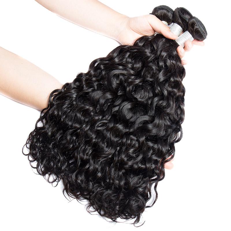 Modern Show Hair Grade 3 Pcs Wet And Wavy Brazilian Virgin Hair Water Wave Bundles With Lace Frontal Closure Deal-3 bundles