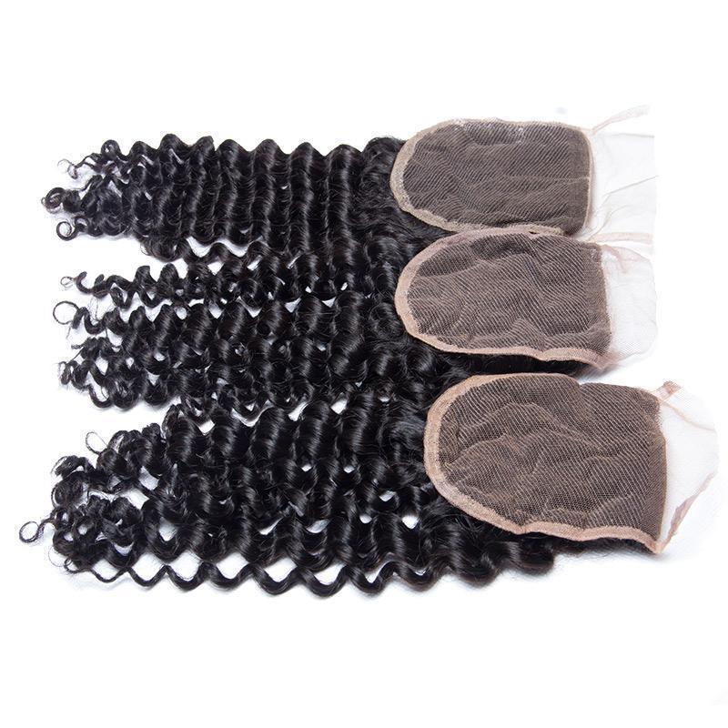 Modern Show Virgin Peruvian Curly Human Hair Swiss Lace Closure With Baby Hair-4x4 lace closure