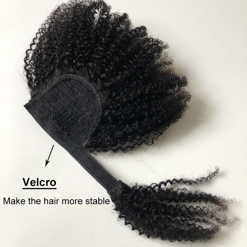 Modern Show Afro Curly Human Hair Ponytail Wrap Around Clip In Hair Extensions Brazilian Hair Velcro Ponytail