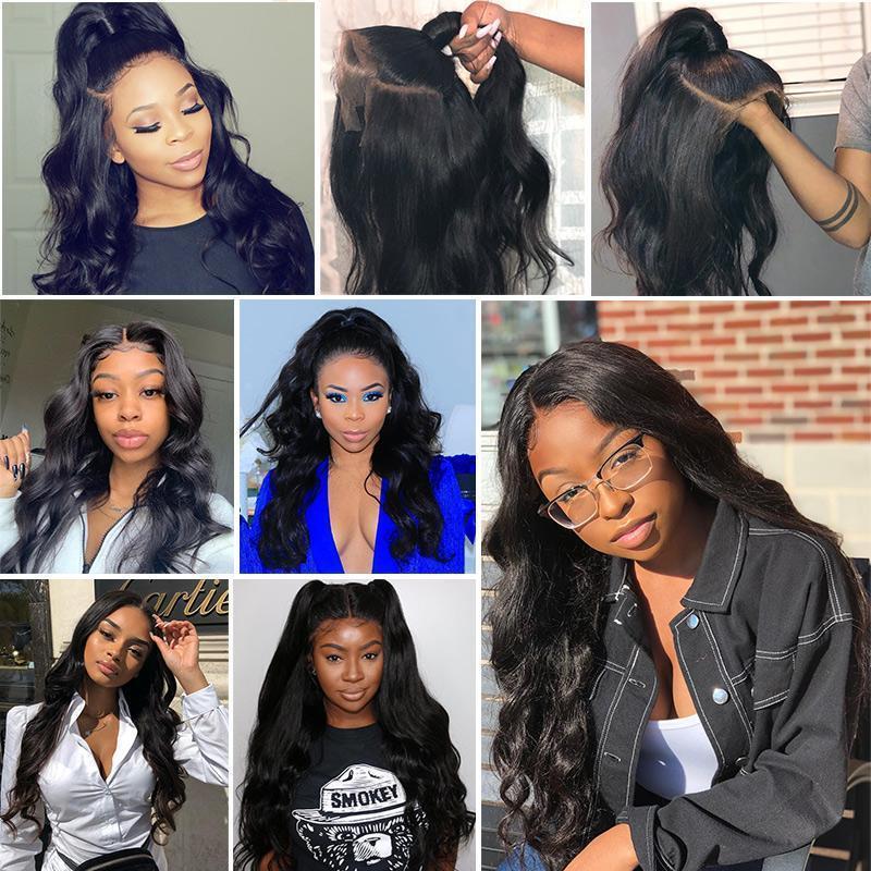Modern Show Brazilian Remy Human Hair Body Wave Pre Plucked 13x6 Lace Frontal Closure With Baby Hair-customer share