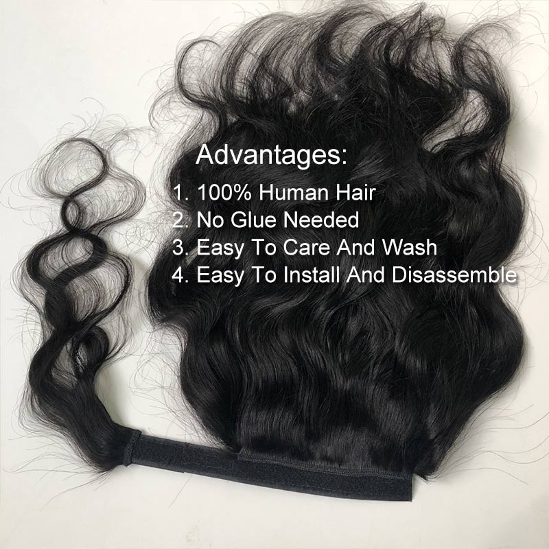 Modern Show Long Body Wave Frontal Ponytail Remy Human Hair Wrap Around Ponytail With Frontal Velcro Clip In Ponytail Extensions With Bangs