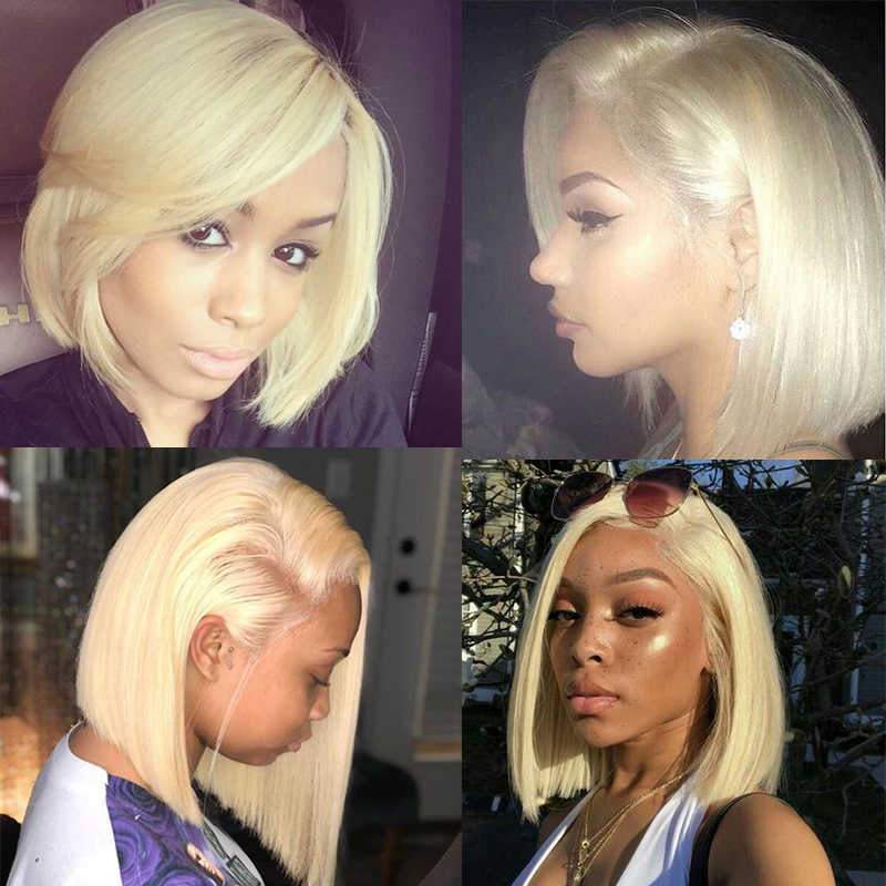 Modern Show Hair 150 Density Short Bob Wig Brazilian Straight Remy Human Hair 613 Blonde Lace Front Wigs For Women On Sale-customer share
