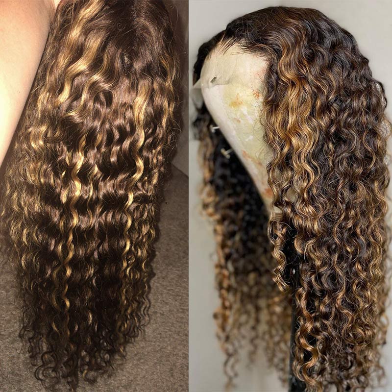 Modern Show Balayage Highlight Deep Wave Lace Front Wigs P4/27 Color Brazilian Ombre Curly Human Hair Invisible Lace Frontal Wig Pre Plucked