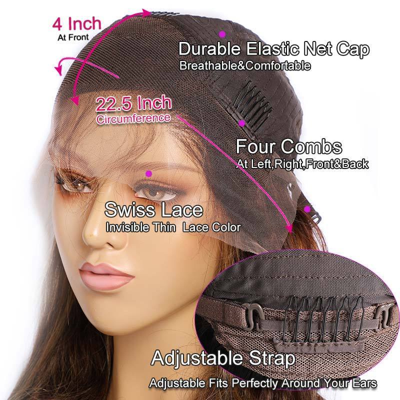 Modern Show Long Highlight Wig Brown Colored Straight Human Hair Wigs Omber Color 4/27 Pre Plucked Lace Front Wigs