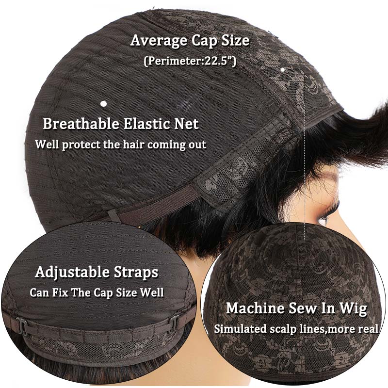 Modern Show Short Straight Human Hair Wigs With Bangs Pixe Wedge Haircut Wig For Women Glueless Machine Wig