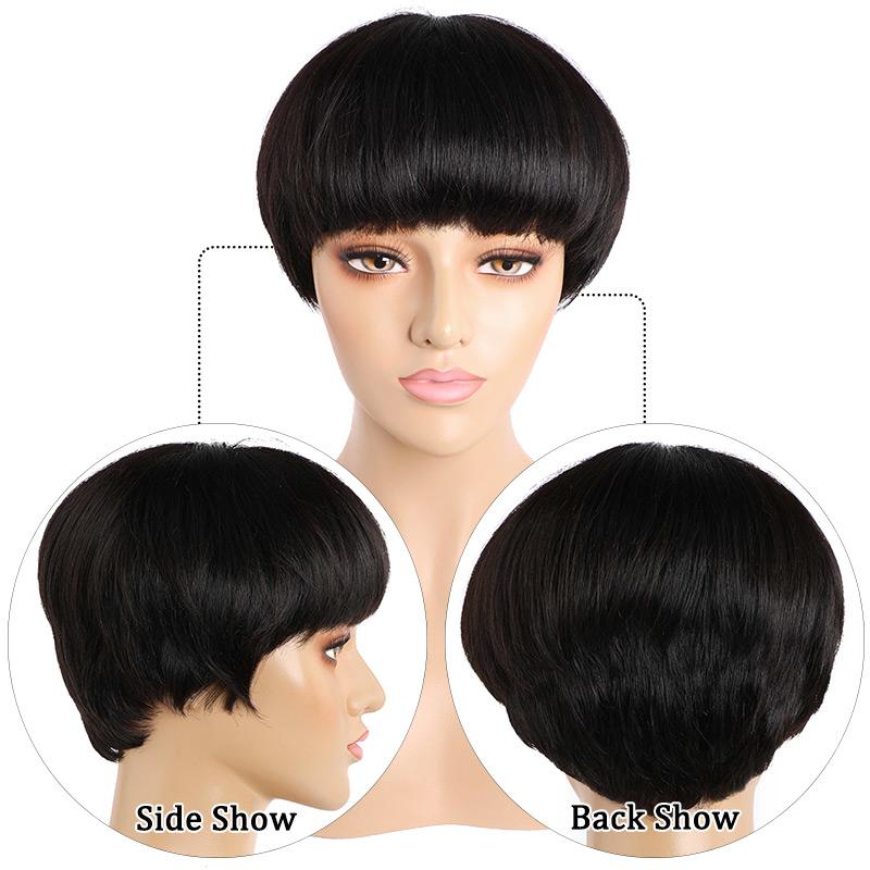 Short Straight Human Hair Wigs With Bangs Pixe Wedge Haircut Wig For Women Glueless Machine Wig