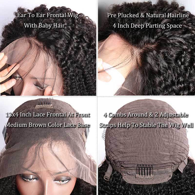 150 Density Brazilian Kinky Curly Lace Wigs Real Remy Human Hair Lace Front Wigs For Black Women-hairline