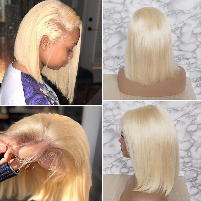 Modern Show Hair 150 Density Malaysian Straight 613 Bob Wig Real Human Hair Blonde Lace Front Wigs For Sale-real image