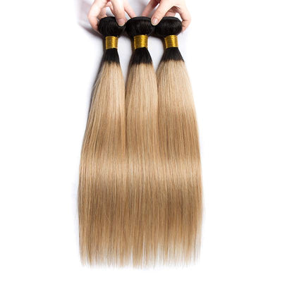 Modern Show 1B/27 Blonde Ombre Hair Color Straight Hair 3 Bundles With Closure Brazilian Weave Human Hair With 4x4 Lace Closure