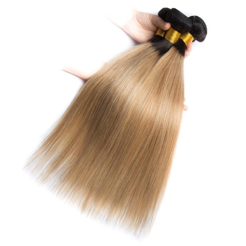 Modern Show 1B/27 Blonde Ombre Hair Color Straight Hair 3 Bundles With Closure Brazilian Weave Human Hair With 4x4 Lace Closure