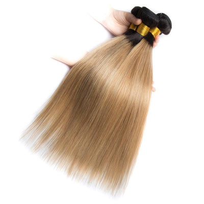 Modern Show 1B/27 Blonde Ombre Hair Color Straight Hair 3 Bundles With Closure Brazilian Weave Human Hair With 4x4 Lace Closure