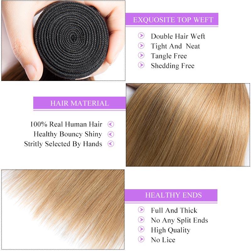 Modern Show Ombre 1b/27 Middle Golden Color Human Hair Bundles Brazilian Straight Weave Remy Hair Extensions 1Pcs