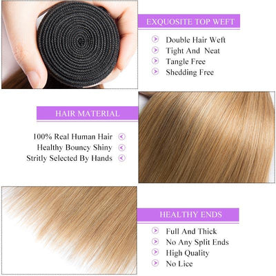 Modern Show Ombre 1b/27 Middle Golden Color Human Hair Bundles Brazilian Straight Weave Remy Hair Extensions 1Pcs
