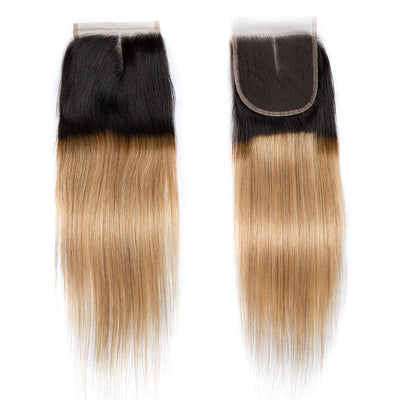 Modern Show 1B/27 Blonde Ombre Hair Color Straight Hair 3 Bundles With Closure Brazilian Weave Human Hair With 4x4 Lace Closure