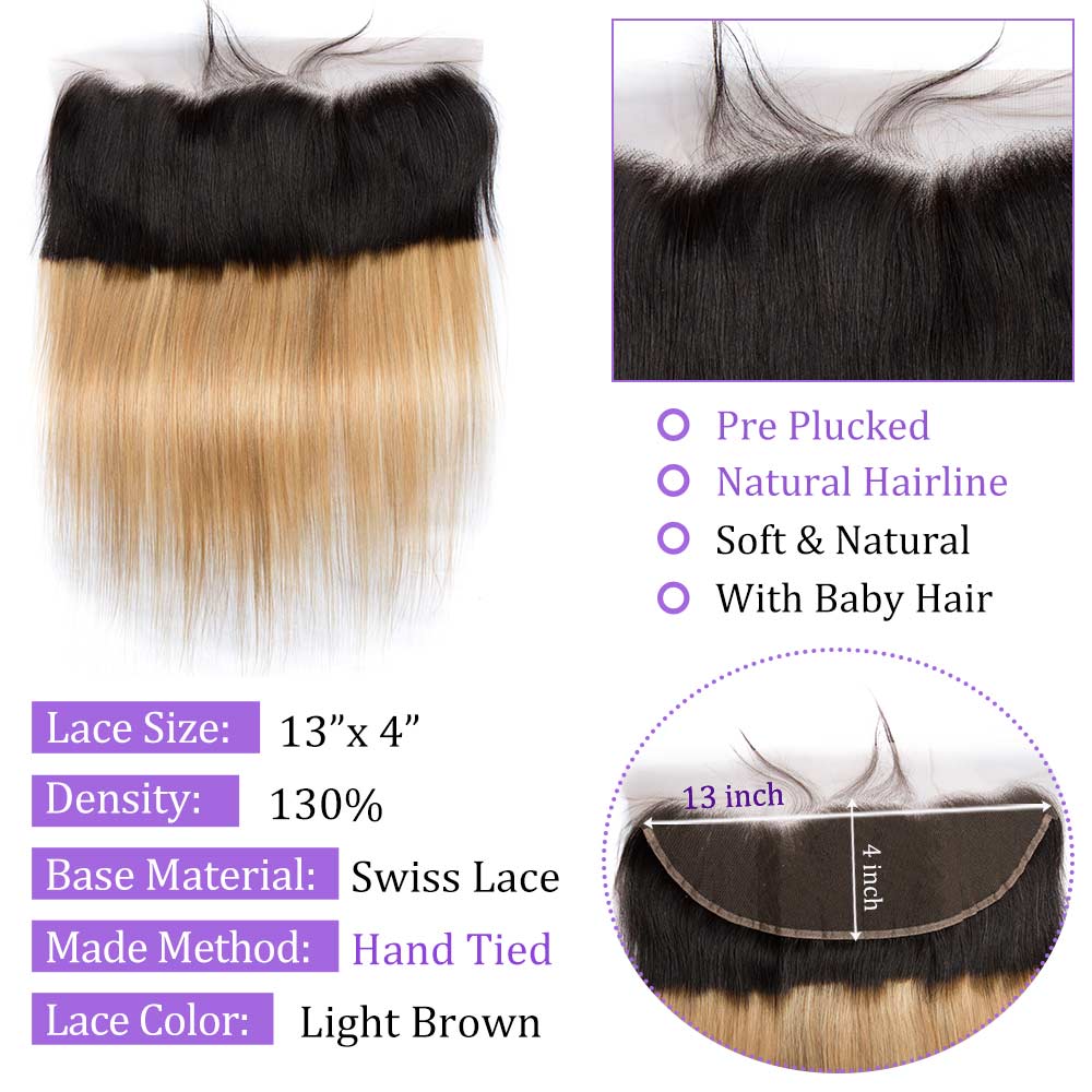 Modern Show Ombre Hair Bundles With Frontal 1B/27 Color Brazilian Straight Human Hair Weave 3pcs With Lace Frontal Closure